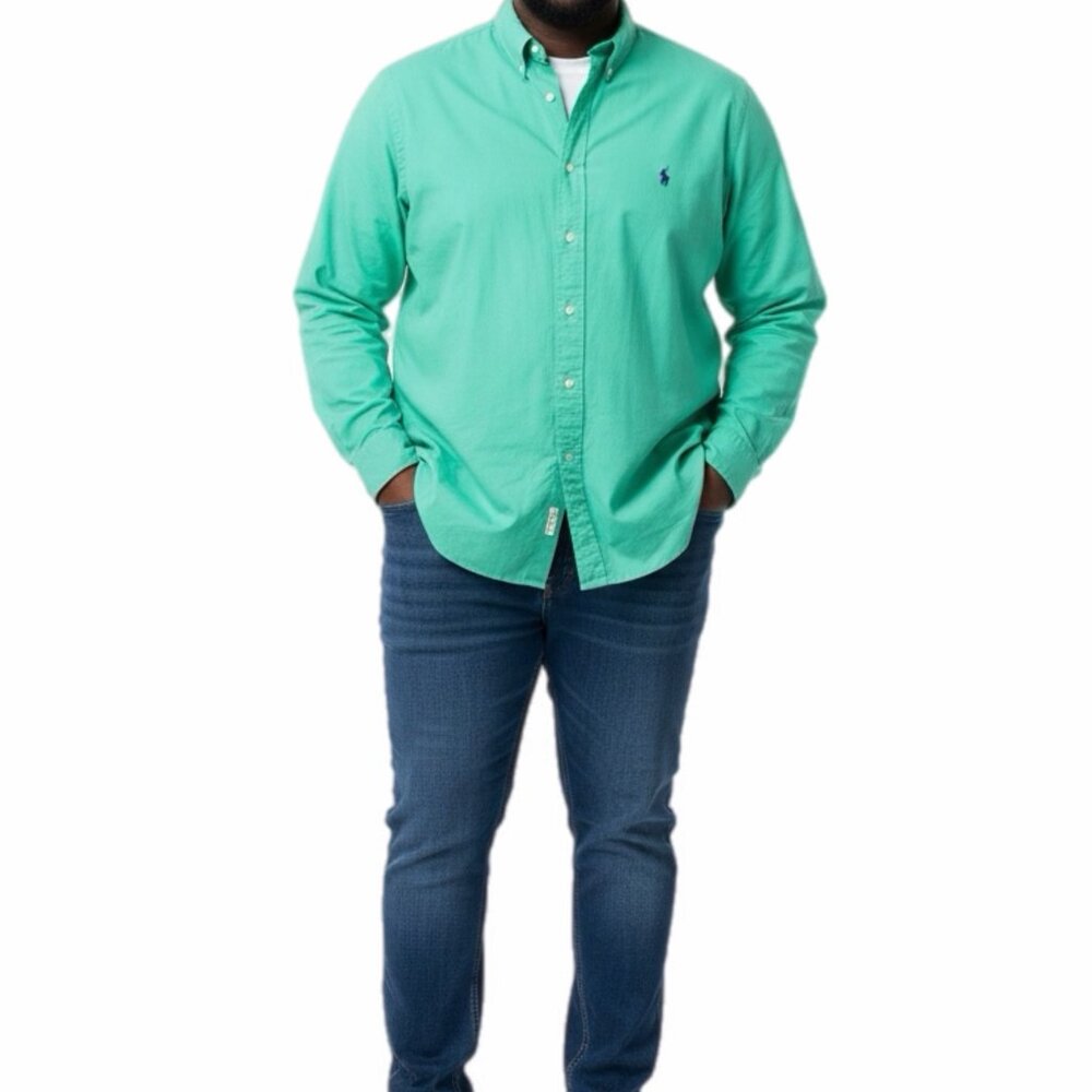 Ralph Lauren Shirt Mens 2XB 2TG Green Twill Purple Pony Heritage Dad Americana